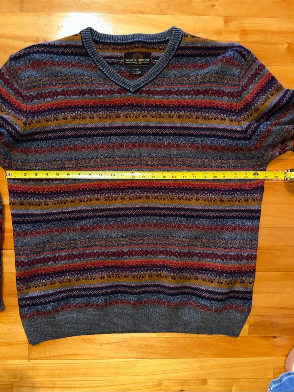Weatherproof Fair Isle Lambswool Blend Sweater Mens XL Blue V Neck Knit 90s